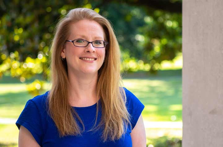 Professor Laura Lease in Wesleyan Quad