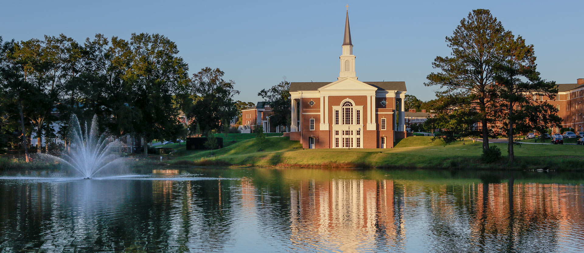 A view of the Chapel and the pond