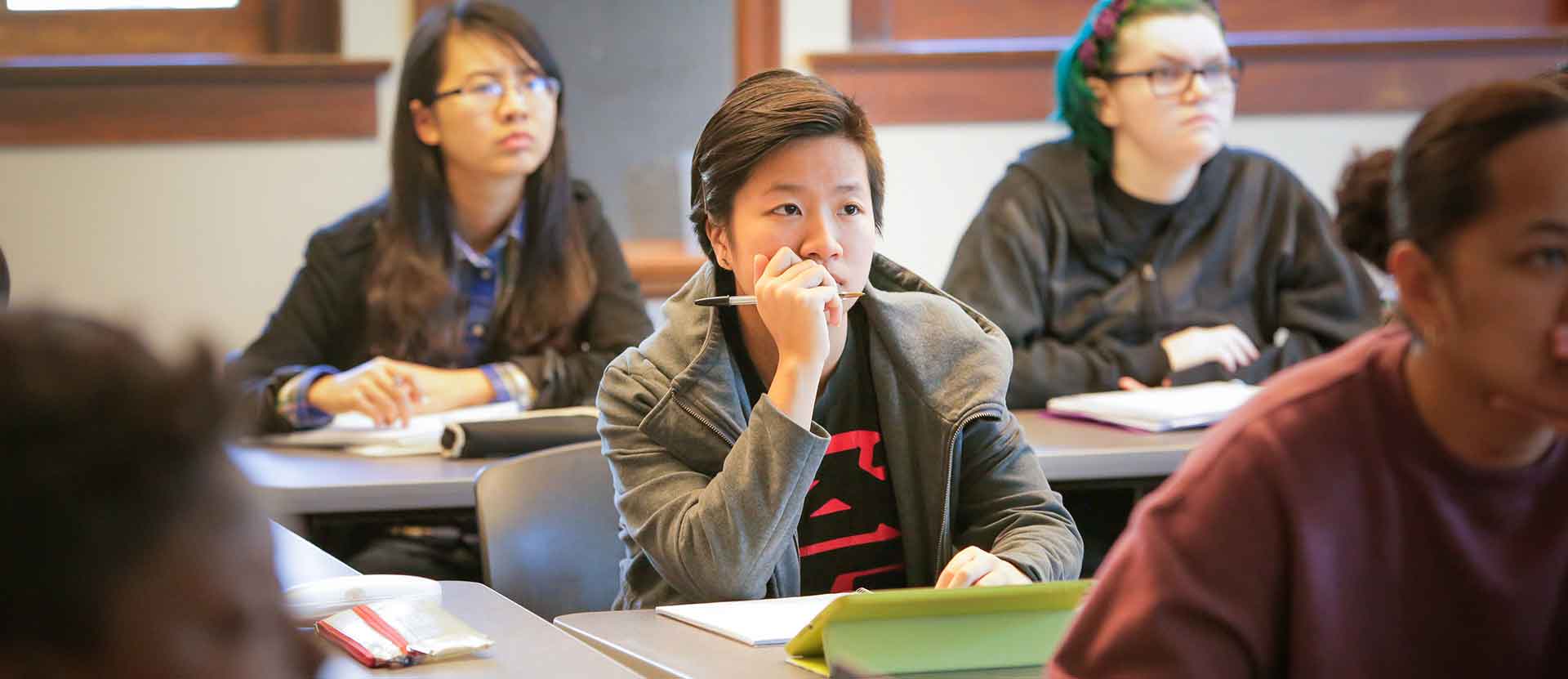 Students listen intently during class