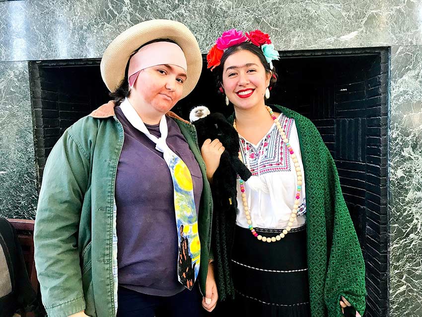 Two students dressed for Halloween.